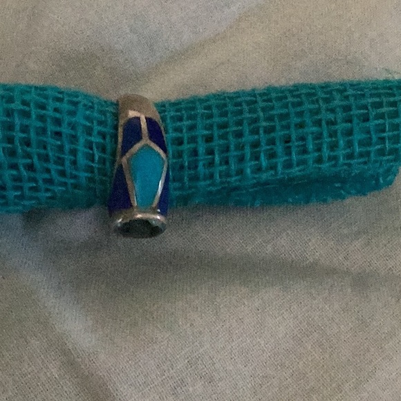 925 Silver turquoise/navy enamel ring - Picture 2 of 3